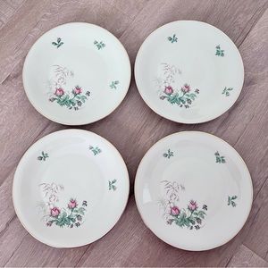 4 PCs H&C HEINRICH & COMPANY Germany Pink Roses Gold Trim 8" Plates Vintage Mint